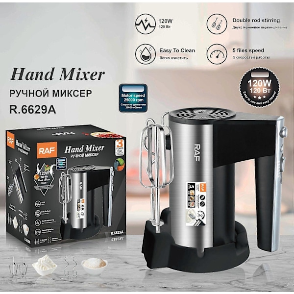 Typ A RAF R.6629 450W Äggvisp 5 Hastigheter Handhållen Elektrisk Mixer med Förvaringsbas, EU-kontakt (BPA