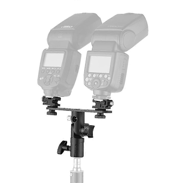 T-formad Dubbel Blixtfäste Blixt Speedlite Stativ med 2 Blixtskofästen 1/4 tum till 3/8 tum Fäste