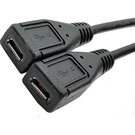 Micro USB 5-pin hann til 2-hunn splitterkabel, rettvinklet ladekabel