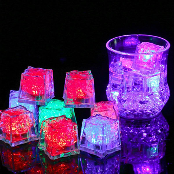 12 STK Vandtæt LED-is-terning Farverig Hurtigt Blinkende Glød i Mørket Lys op til Bar Club Drinking Party Dekoration B