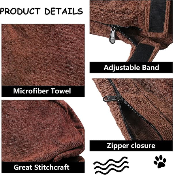 Mikrofiber Håndklepose til Hund, Hundetørkepose, Med Ringhalsrem, Passer til Store, Mellomstore og Små Hunder