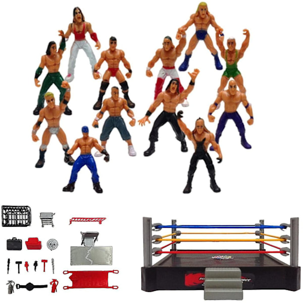 Laadukas WWE Mini Painihahmojen Leikkiseti Wrestler Warriors Lelut Neliökehällä ja Tarvikkeilla Hauska Miniatyyri Taisteluhahmojen Lahja