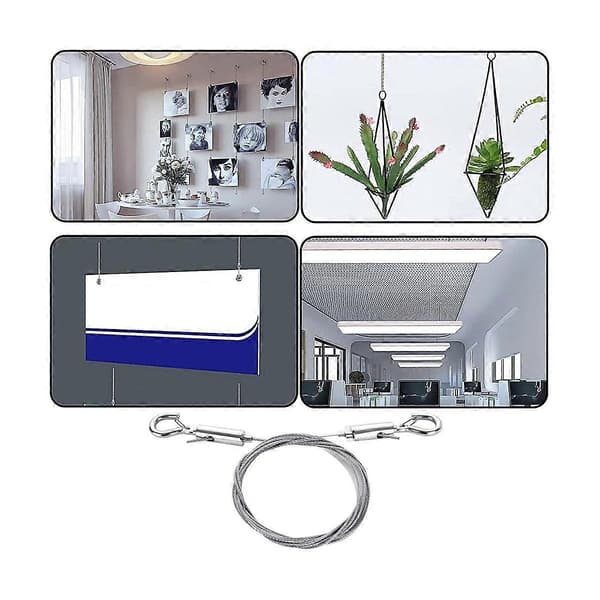6 STK Justerbar Billedophængningswire, 2M X1.5mm Billedwire med Krog, Rustfrit Stål Billedwire