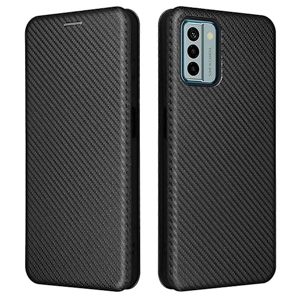 Nokia G22 Fodral i Läder med Kolfiberstruktur, Flip Folio Stativ, Kortfack
