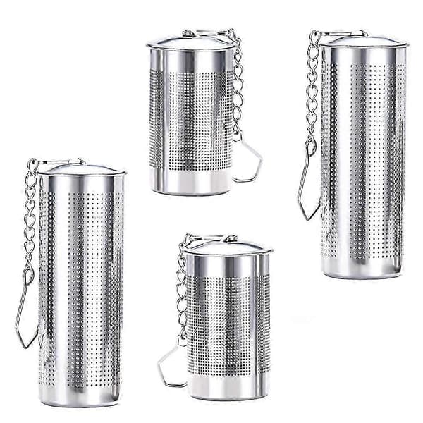4 st Teefilter för Löst Te, Tefilter med Lock, Rostfritt Stål Tefilter med Kedjekrok, T