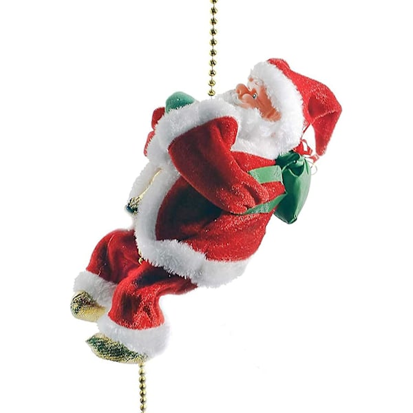 Chan Elektrisk Tomte som Klättrar på Rep Dekoration, Julklättrande Tomte Plyschdocka Leksak med Julmusik för Julgranspynt Julfest