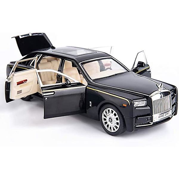 1/24 Rolls-Royce Phantom -mallinauto, sinkkiseosvetävä leluvalmistettu auto äänellä ja valolla lapsille pojille ja tytöille lahjaksi (musta)