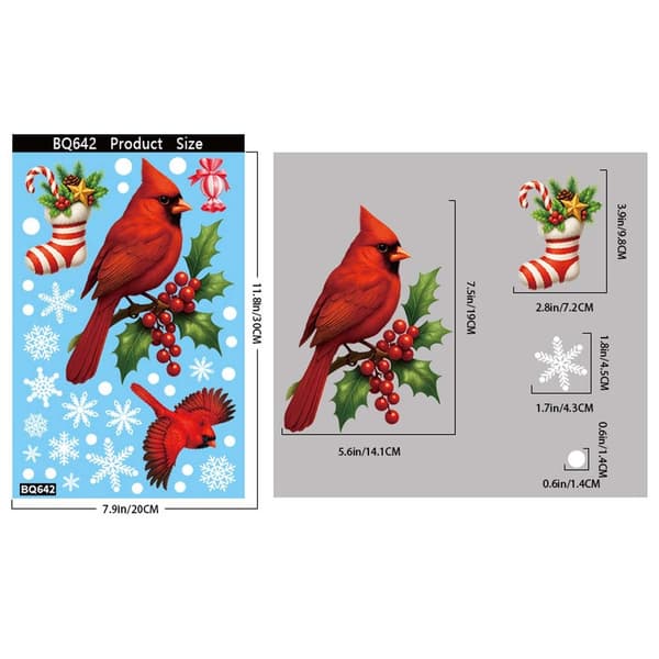 Christmas Decoration Stickers 2-pack - Creative Candy Birds Window Decorations for Festive Occasions