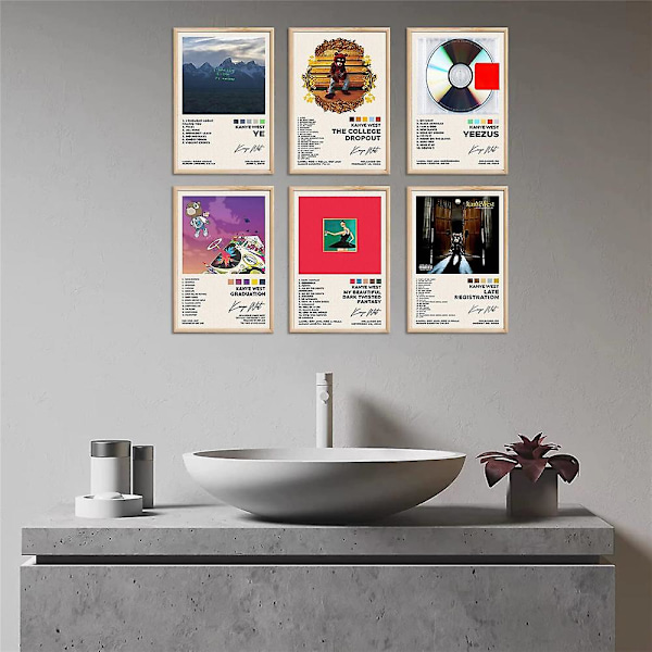 Kanye West Albumomslag Poster Rappare Musik Posters Väggkonst Rum Estetik Heminredning Presenter Oinramade 6st/set