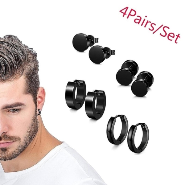 4 par øreringe sæt sikkert populære rustfrit stål rustfrit stål håndvægt ørestud kompatible mænd