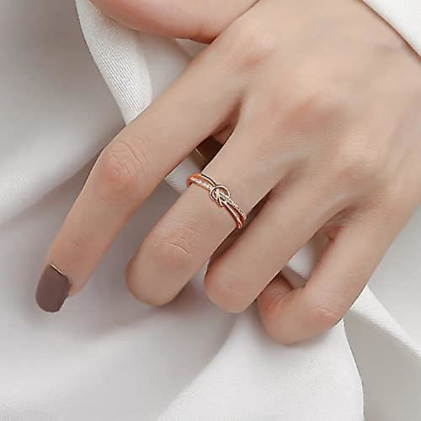 Elegant 925 Sterling Silver Kubisk Zirkonia Kärleksknutsring för kvinnor.  Evigt länkad justerbar tumring i roséguld. Perfekt smyckesgåva