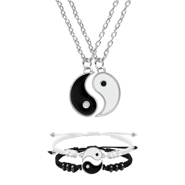 Yin Yang vedhæng halskæde armbånd sæt Sølv