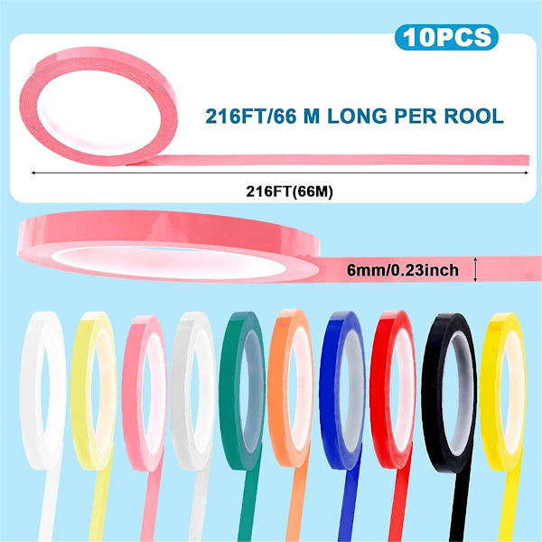 10 Ruller Autoklavbånd - Steriliseringsbånd, 0,24 Tommer Bredde 216,5 Tommer Lengde, Identifikasjonsbånd for Instrumenter i 10 Farger