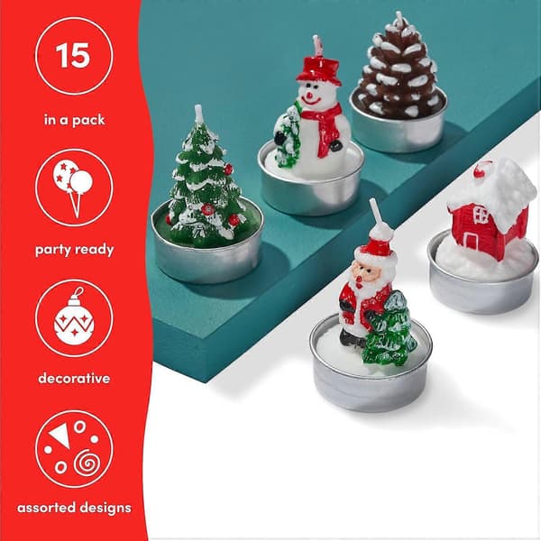 15-pack Mini Julte-Ljus, Oparfymerade, Inkluderar Julgran & Tomteformade Ljus