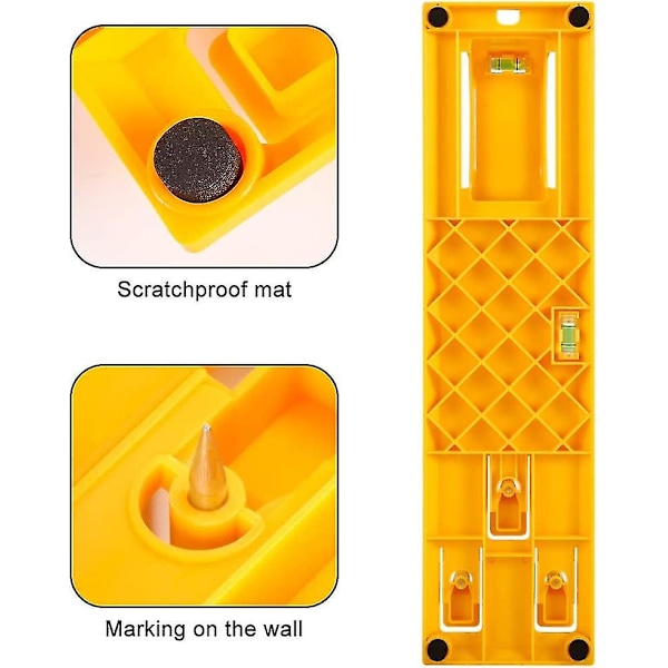 Billedeophængningsværktøj med vaterpas - Nemt billedophængningssæt til væggen (gul ophængningsværktøj)