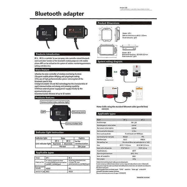 Bt-2 Solar Controller Udvid Bluetooth Kommunikation Bluetooth Adapter Samarbejd Med Mobiltelefon