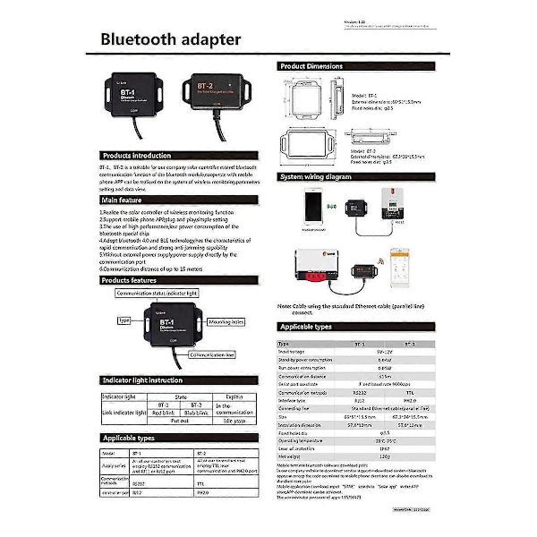Bt-2 Solcellekontroller Utvid Bluetooth-kommunikasjon Bluetooth-adapter Samarbeid med mobiltelefon