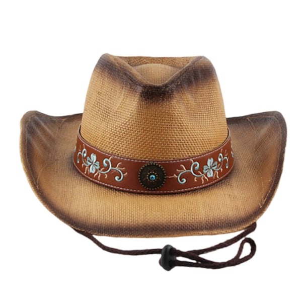 Western Cowboyhatt Bredbrättad Stråhatt Gåva till Pojkvän Hatt Bredbrättad för Resor för Utomhussammankomster Khaki