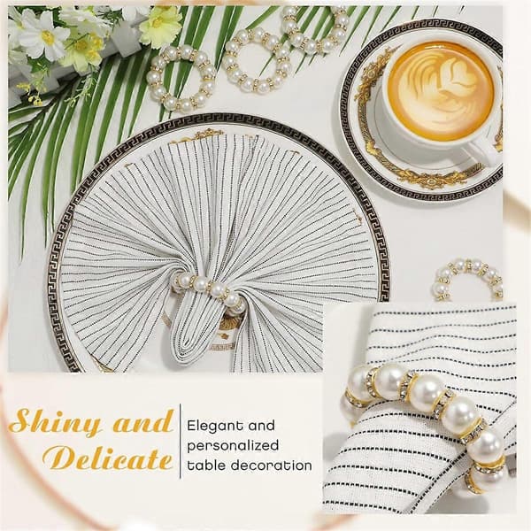 50 stk. Servietringe Imitation Perlebesatte Servietringe Elastiske Rhinestone Servietringe til Bord