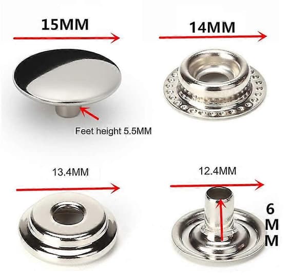 100 stycken rostfria tryckknappar, 15 mm tunga tryckknappar för jeans, tygjackor, kläder, väskor, läder, DIY-hantverk