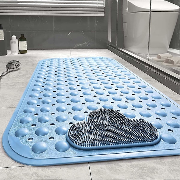 Halkfri Duschmatta 70 x 40cm Massagebadmatta, Badmatta med Dräneringshål och Sugkoppar - Blå