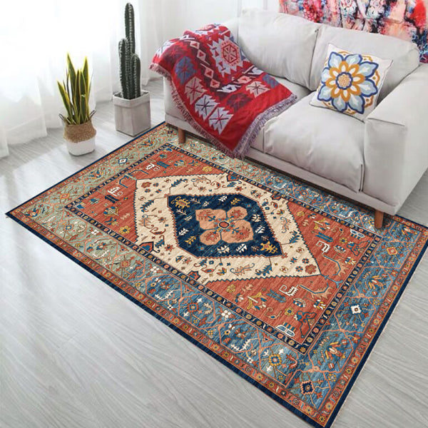 Bohemisk teppe mykt, sklisikkert vaskbart vintageteppe, orientalsk nødstilt kort luv Bosnian carpet-1