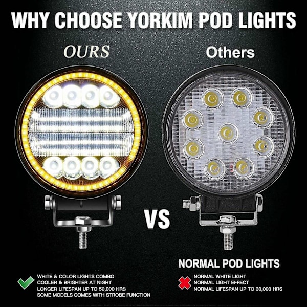 4X LED Arbejdslampe Pods Runde Gule Spot Combo Lys Gul Tågelygte til Off Road SUV
