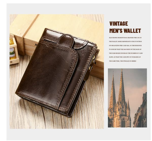 RFID Blocking Leather Wallet for Men, Slim Bifold Wallet with Coin Pocket coffee