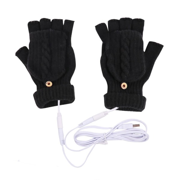 USB dubbelsidiga värmehandskar för män och kvinnor Vinter- och höststickade Flip Twist-handskar