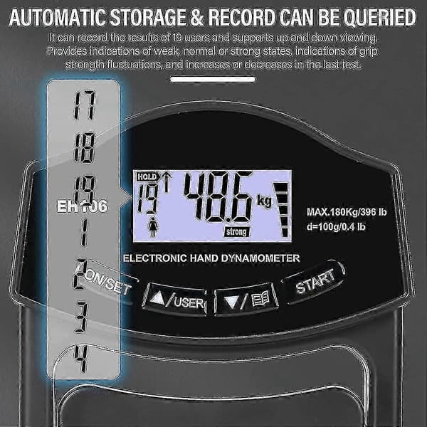 Greppstyrketestare, 396lbs/180kg Digital Handgreppsmätare