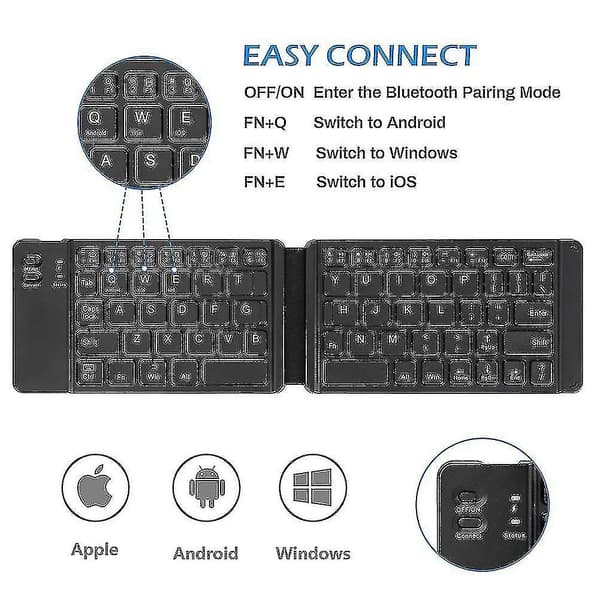 Bluetooth-tastatur, kompakt USB-oppladbart, mini bærbart trådløst #yg