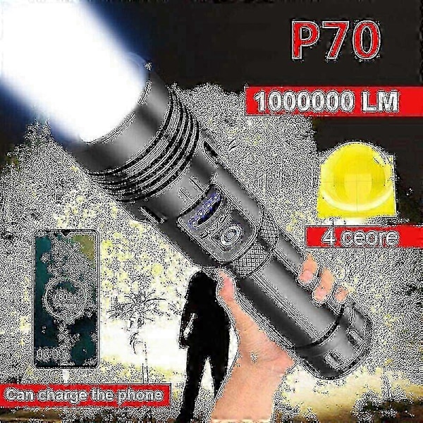 1000000 Lumen Super Stark LED Taktisk Ficklampa Uppladdningsbar LED Arbetslampa 2025 walkbee