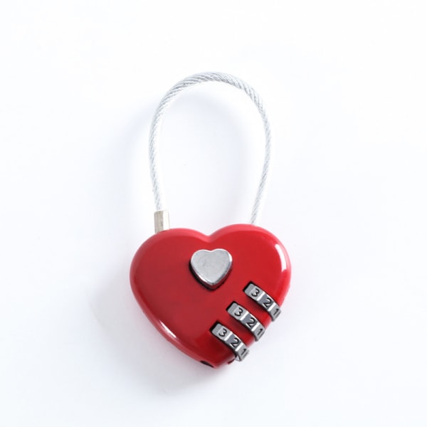 Kombinationslås vandtæt nulstillelig zinklegering hjerteformet rygsæk mini rød kodelås Red