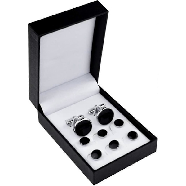 Sort Sølv Smoking Studs og Manschetknapper Sæt, Herre Manschetknapper og Manschetstuds Sæt Manschetknapper Rustfrit Stål Tux Knapper Z