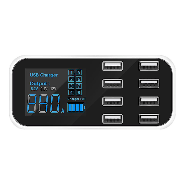 A9s Hurtiglader for bil 8 porter Multi Usb Lcd-skjerm Telefonlader 12v Batterilader Usb-hub for Pho