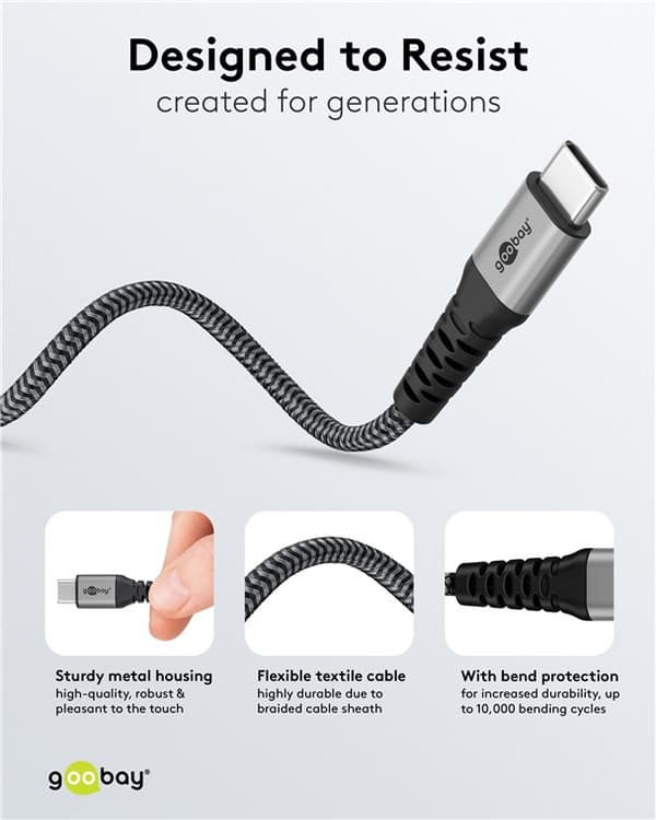 2in1 USB-tekstiilikaapeli, avaruusharmaa/hopea, m