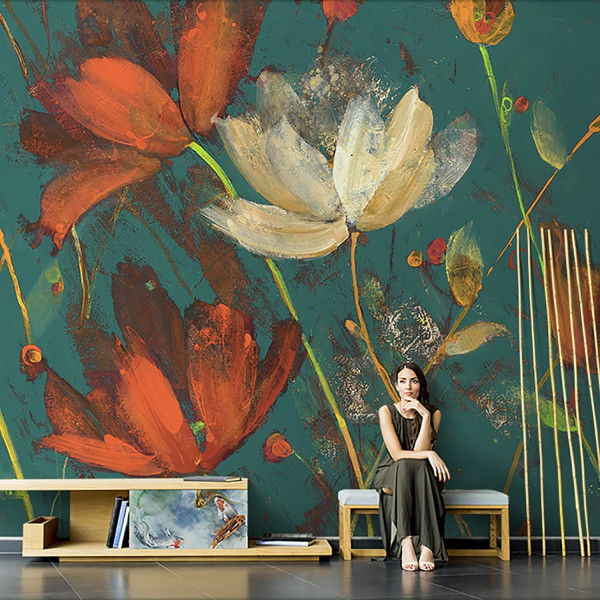 Makuuhuoneen olohuoneen seinämaalaus kukka tapettikangas iso seinämaalaus 150*100cm ei-tarrautuva