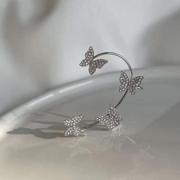 Ear Cuffs korvakoru perhosilla 1 pari hopea