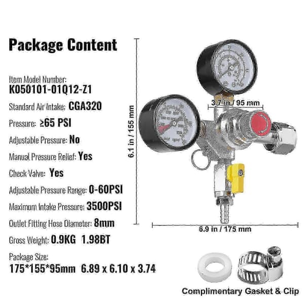 Dobbelt manometer regulator, CO2 regulator, 0-60PSI, til udkast ølbrygning, CGA320 version 0705