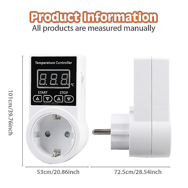 1 stk Termostat Stikkontakt med Sensor, Digital Temperaturstyring Stikkontakt, Vandafvisende Temperatur