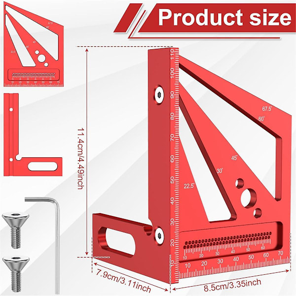 Aluminiumlegering 3D Multi-Angle Mätlinjal, Precision 22.5- 90 Träbearbetning Vinkel Linjal, Ritning