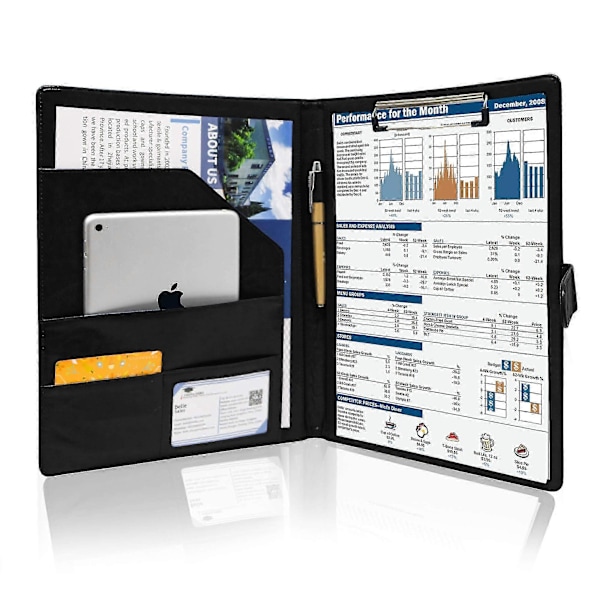 A4 Magnetisk Konferensmapp Clipboard med Förvaringsportfölj Padfolio PU Läder Intervju Dokumentorganisatör
