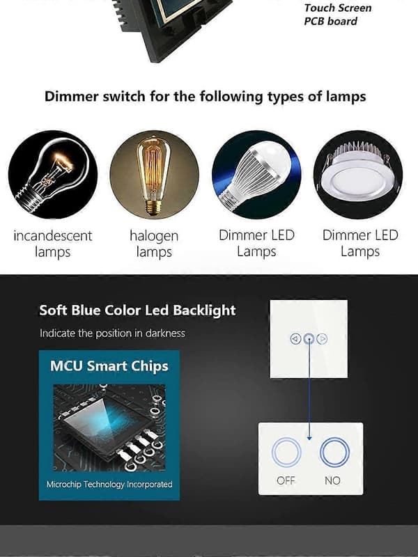 500W LED Berøringsdimmer Bryter Krystallpanel LED Lysbryter Hvit
