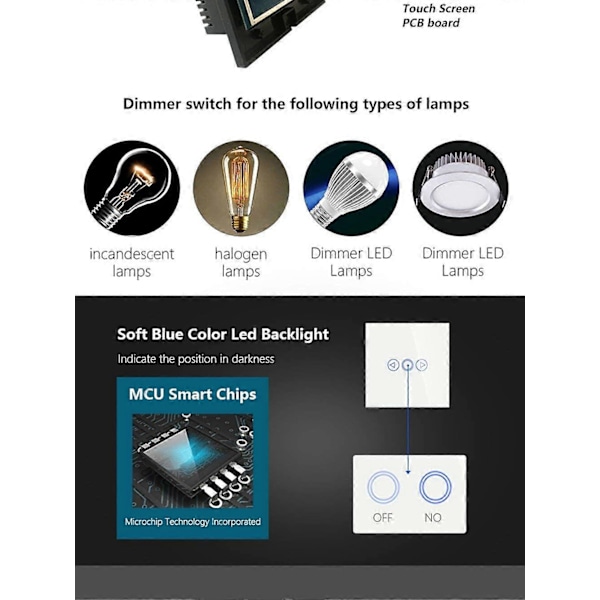 500W LED Touch Dimmer Switch Kristallpanel LED-strömbrytare Vit