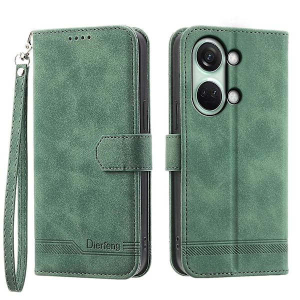 Flip Cover för OnePlus Nord 3 5G/Ace 2V, Linjer Präglad Plånboks Stativ Mobil Läderfodral färg:Grön