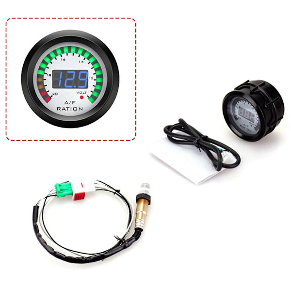 2-i-1 Luft/Bränslemätare Voltmeter 12V 52mm Digital Bil AFR Voltmätare Indikator Spänningsmätare Med O2