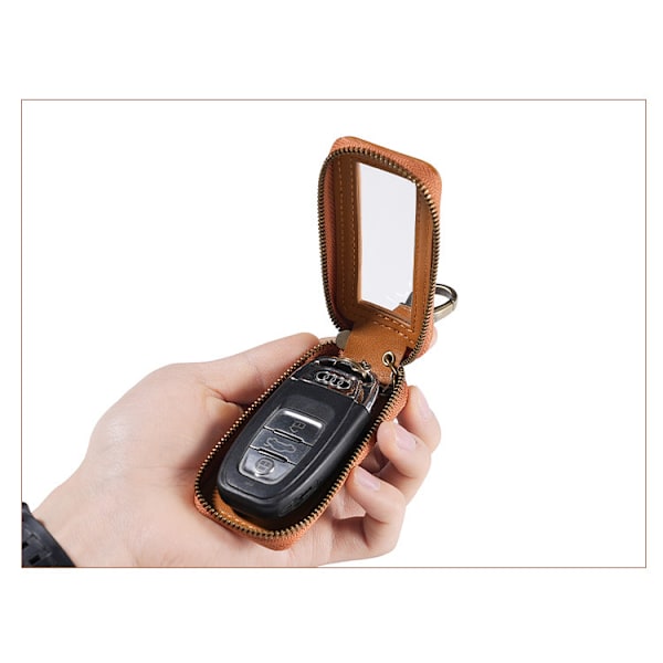 Leather Car Key Cover with Transparent Window, Slim Single-Layer Vertical Design Model 1