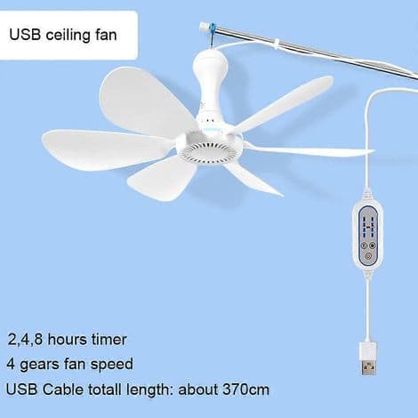 Bærbar 4-trins USB-ventilator til hjemmet, udendørs og camping - 5V DC strømforsyning