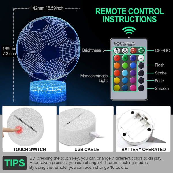 Fotbolls presenter till pojkar Fotboll 3d Illusion Lamp Fotboll 3d Nattljus Present till pojkar flickor-jbk