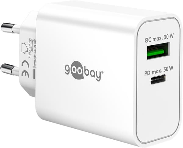 USB-C™ PD GaN dobbel hurtiglader (30 W) hvit